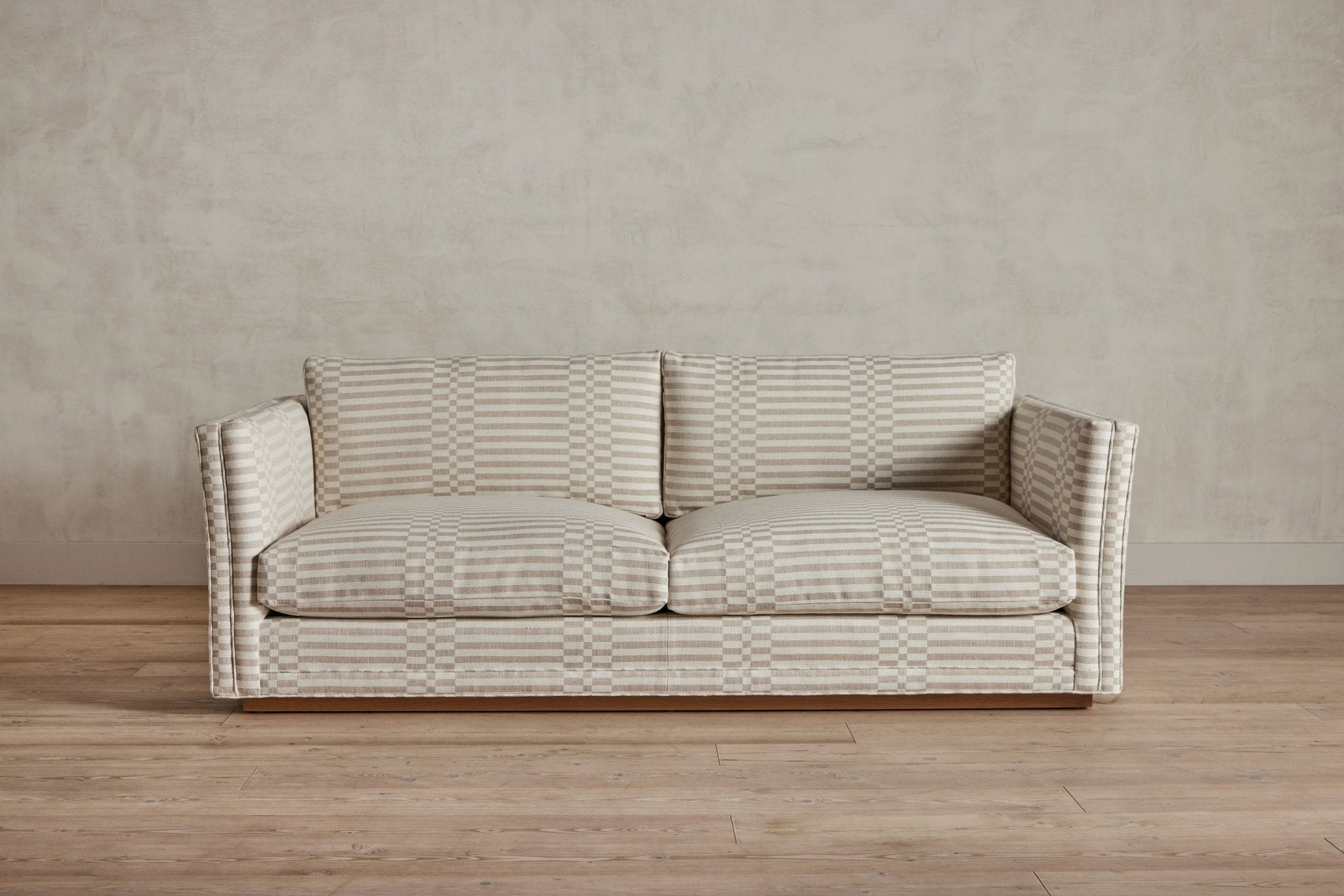 Shown in Customer's Own Material (George Spencer Design Check Stripe in Natural) and Natural Oak, 84 in.