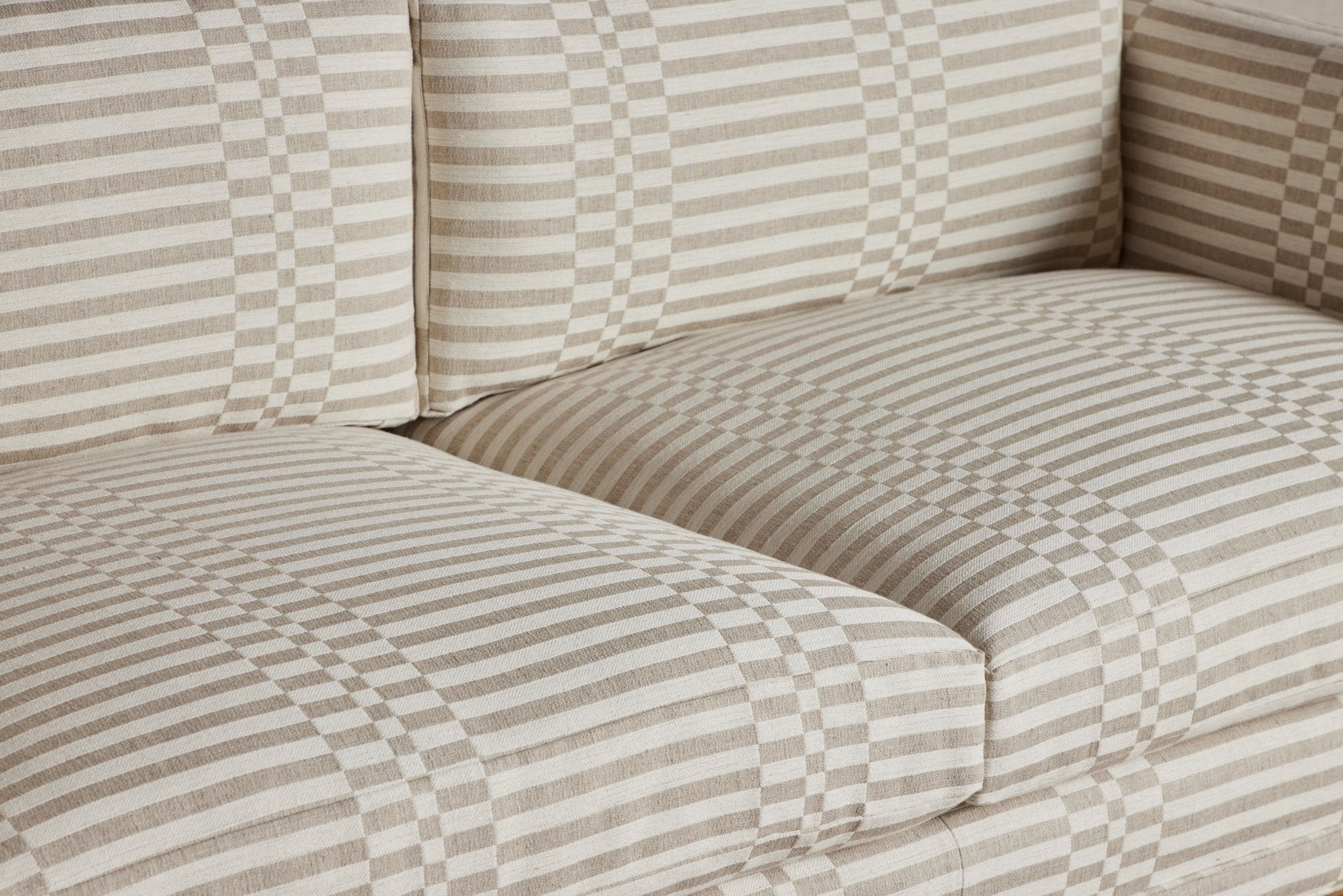 Shown in Customer's Own Material (George Spencer Design Check Stripe in Natural) and Natural Oak, 84 in.