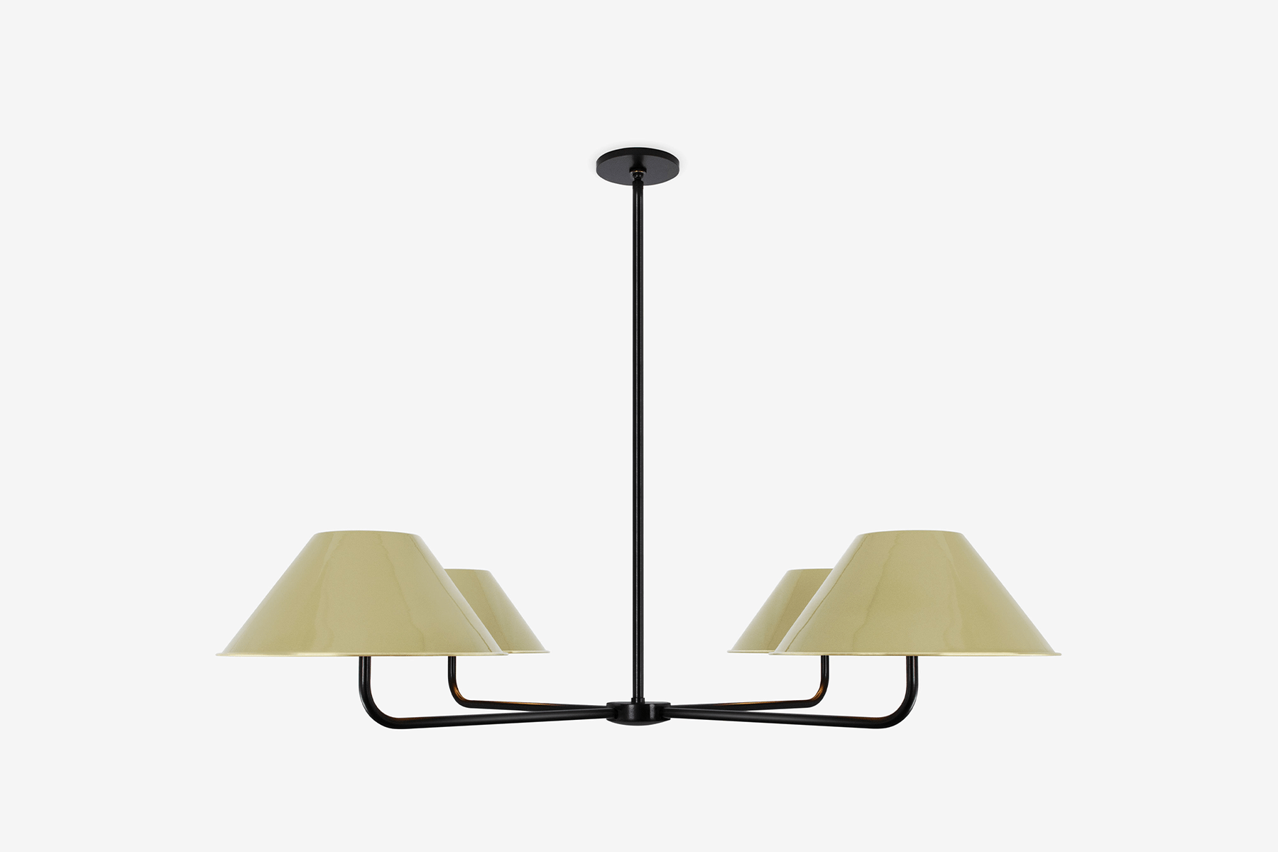 Shown in Black finish with large Benjamin Moore 383 Meadow View shades and Hewn Brass Lacquered interior