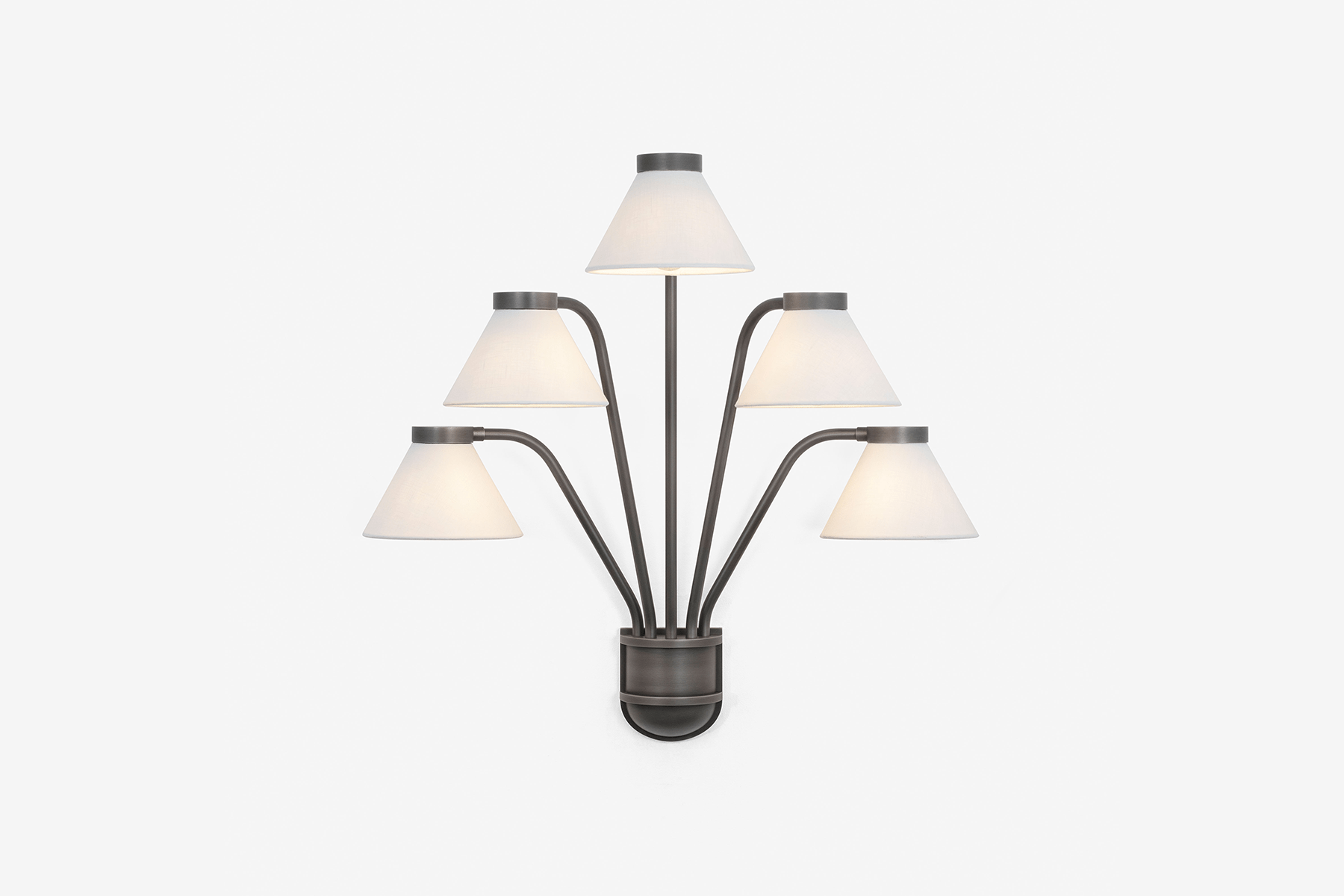 Shown in Blackened Pewter with White Linen Shades