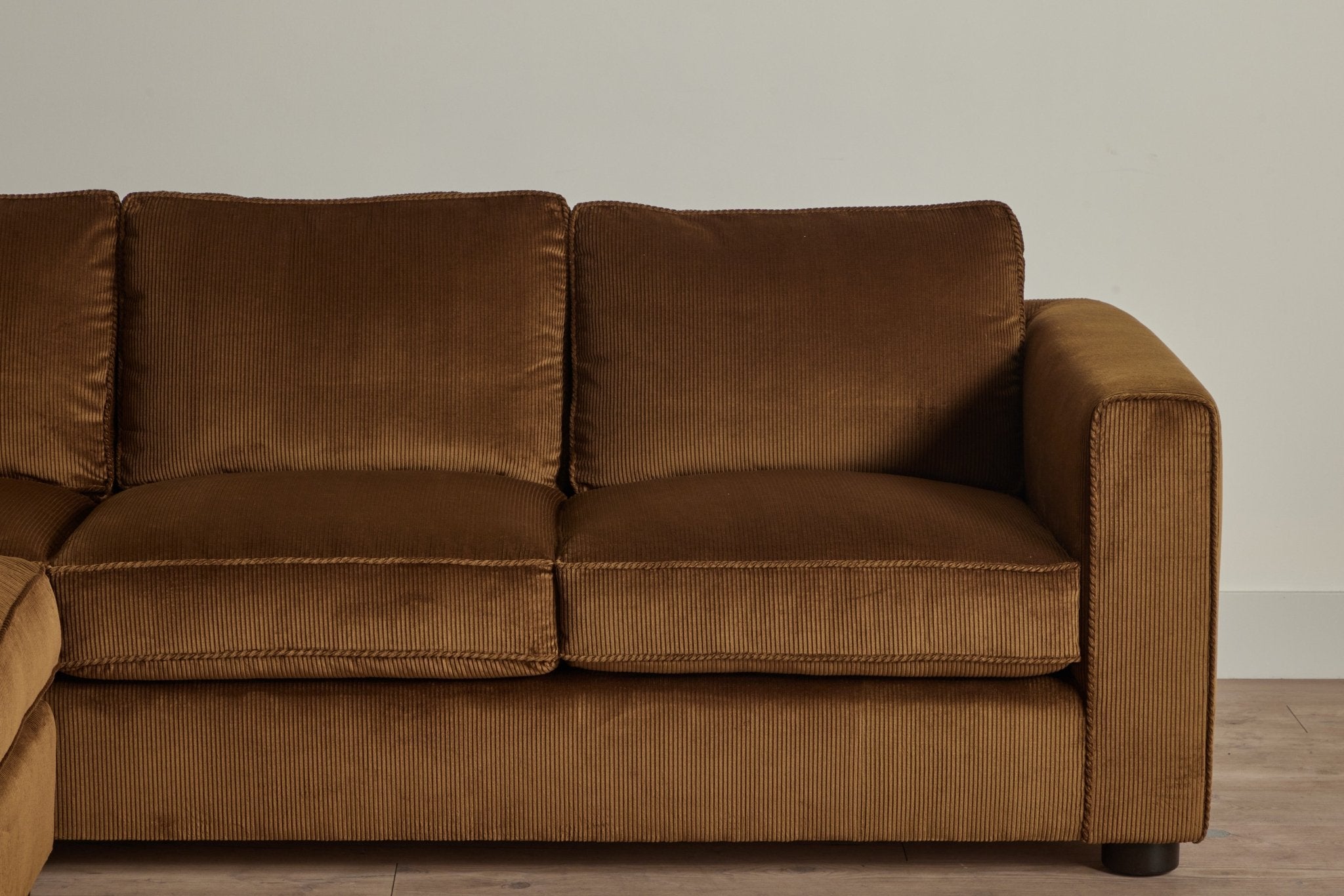 Shown in Nickey Kehoe Holland & Sherry Tempo Bronze Corduroy and Dark Oak, right-facing