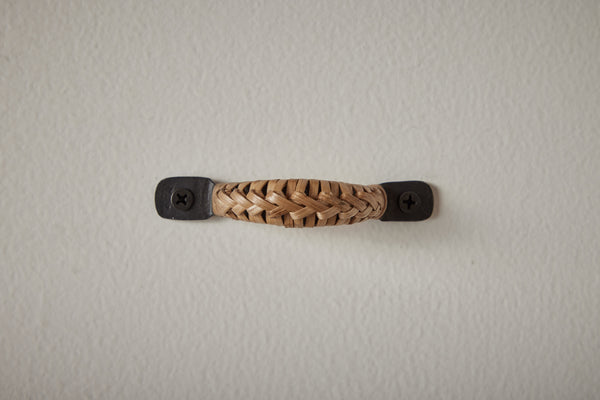 Nickey Kehoe Square Forged Iron Drawer Pull with Braided Bamboo