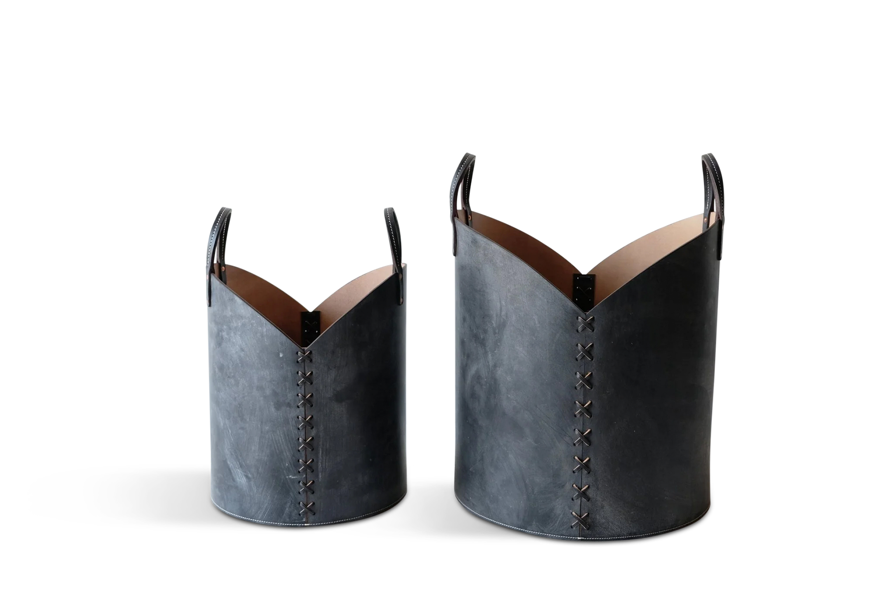 Otis Ingrams, Leather Log Basket in Charcoal Black