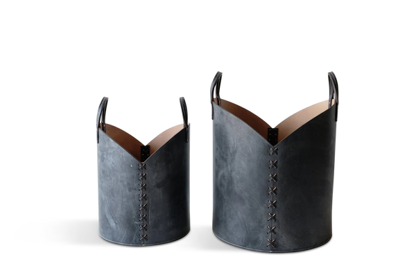 Otis Ingrams, Leather Log Basket in Charcoal Black