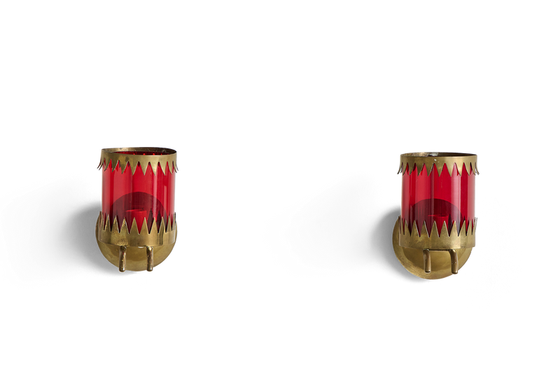 Red Glass & Brass Sconces