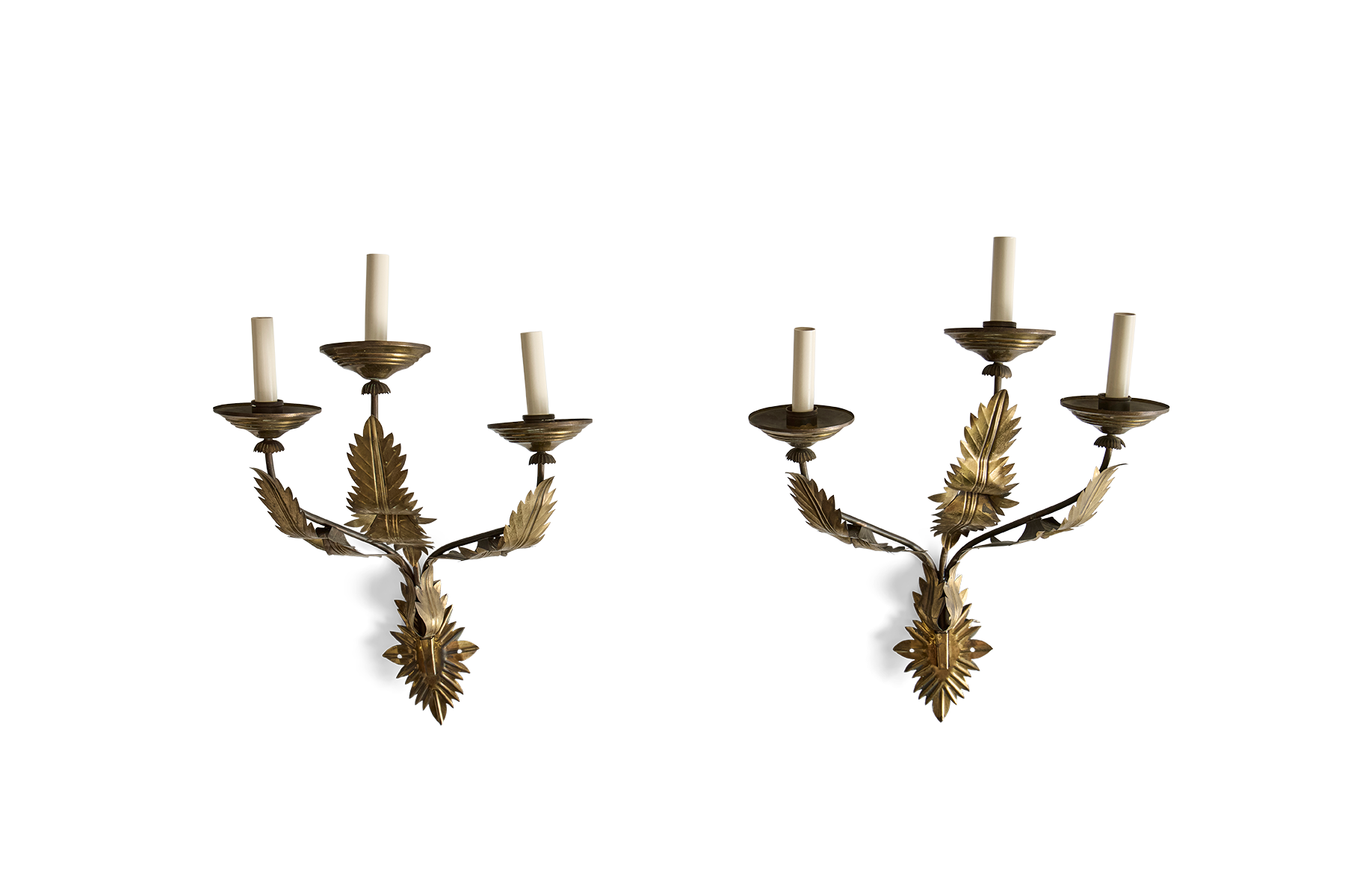 Pair of Brass Leaf Wall Sconces