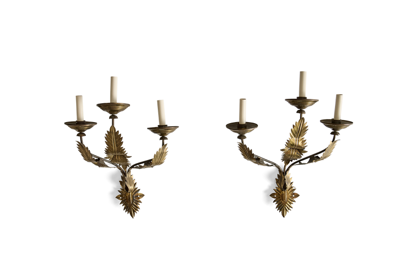 Pair of Brass Leaf Wall Sconces