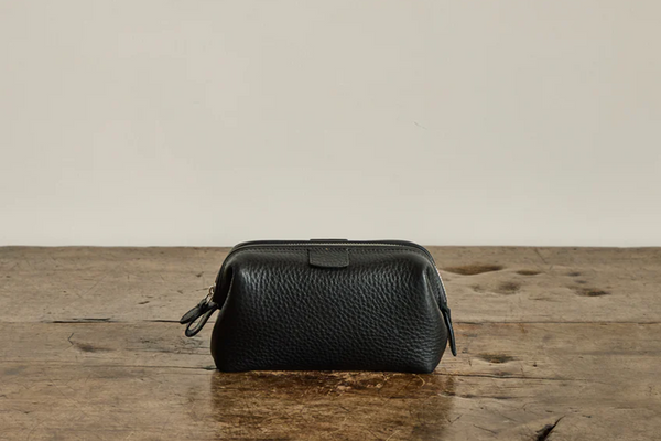 Black Leather Travel Bag, Small