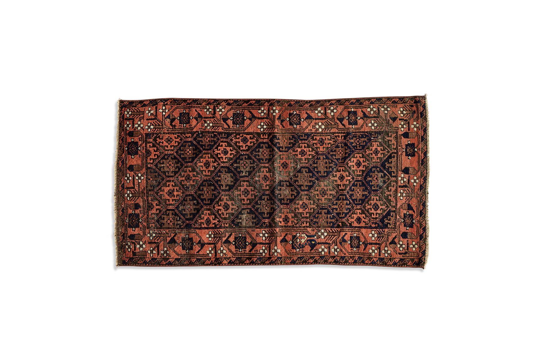 Orange & Navy Baluch Throw Rug  2’8 X 5’