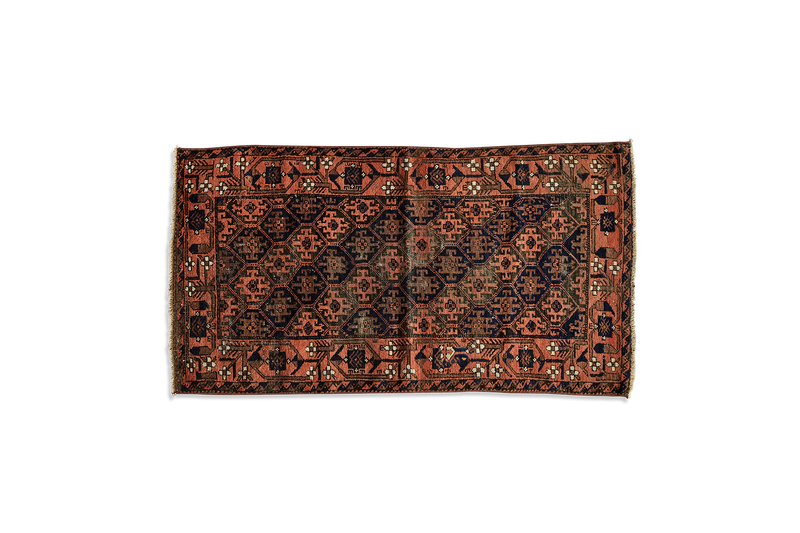 Orange & Navy Baluch Throw Rug  2’8 X 5’