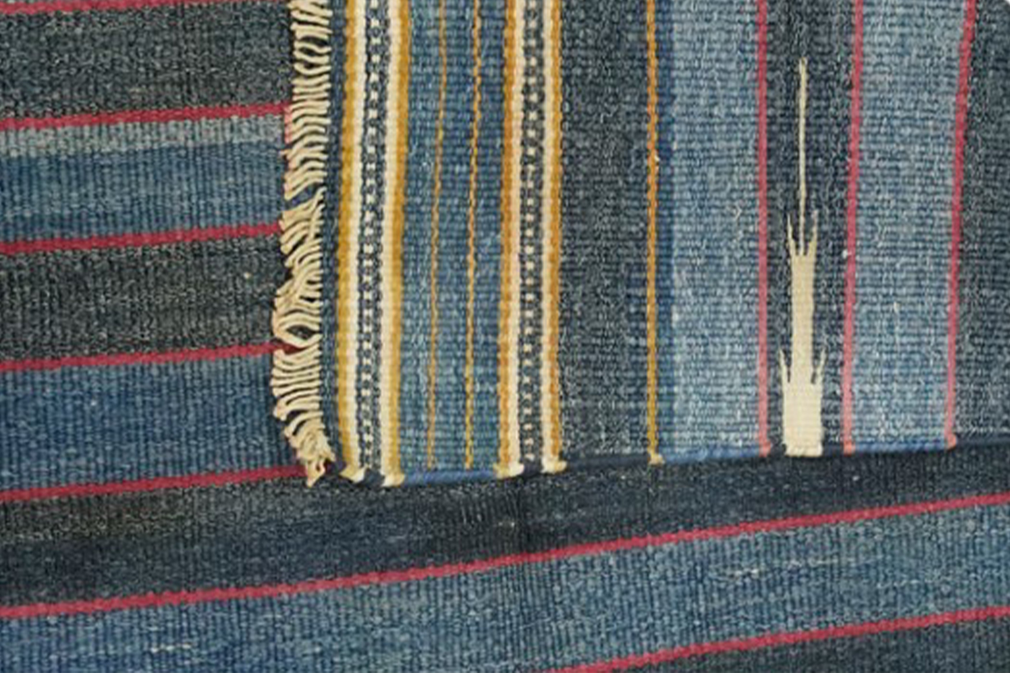 Blue Stripe Dhurrie Runner 3'6 X 6’
