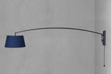 Shown in Navy Linen Book-Cloth Shade & Blackened Steel, 96 in.