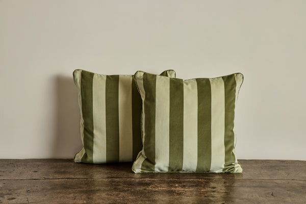 Velvet Pillow in Camelot Stripe, Juniper