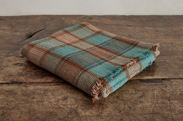 Cotton Throw in Teal and Umber Plaid