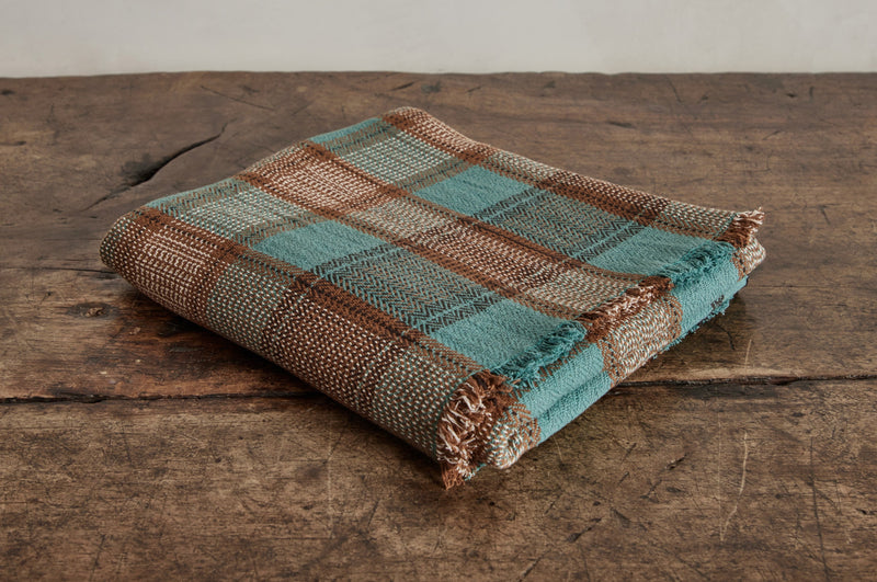 Cotton Throw in Teal and Umber Plaid