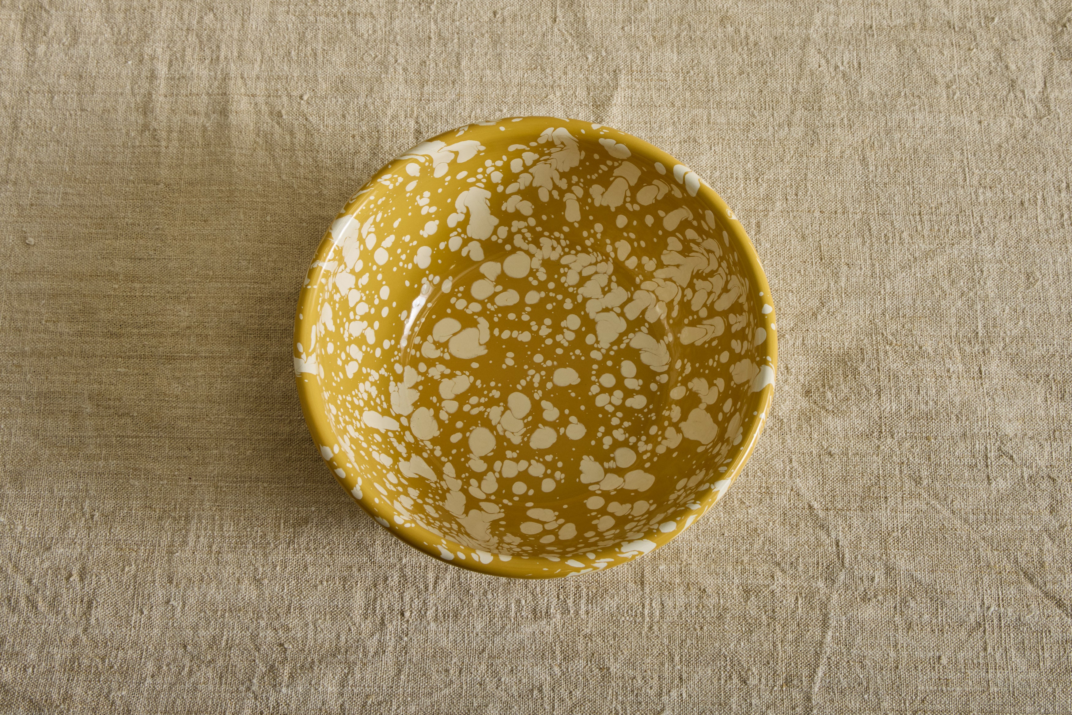 Enamelware Salad Bowl in Citron Splatter
