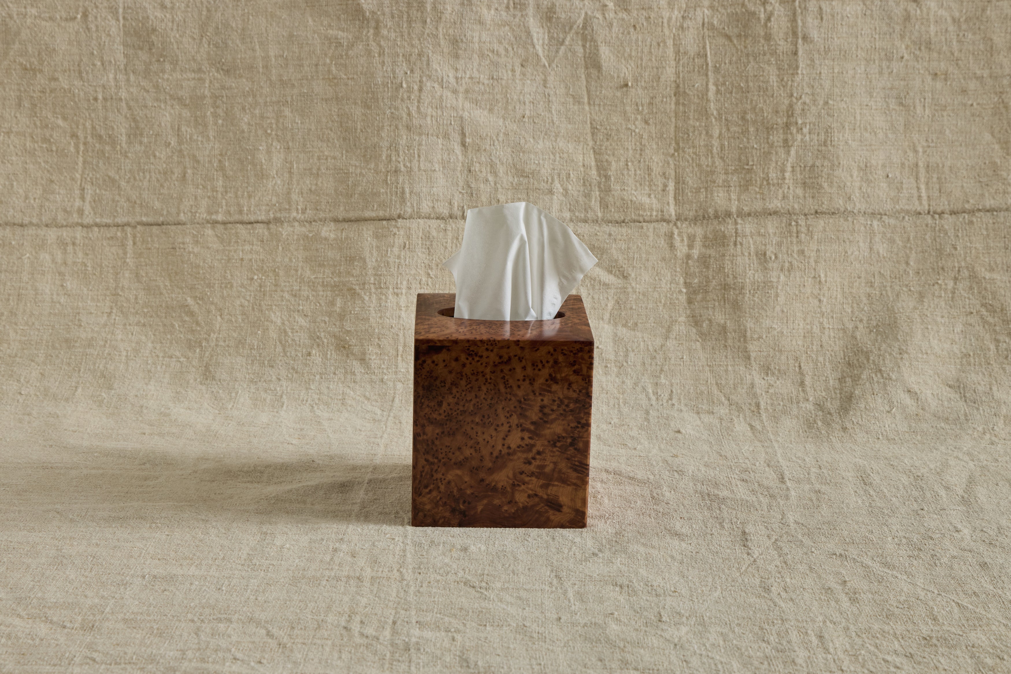 Square Burlwood Tissue Box