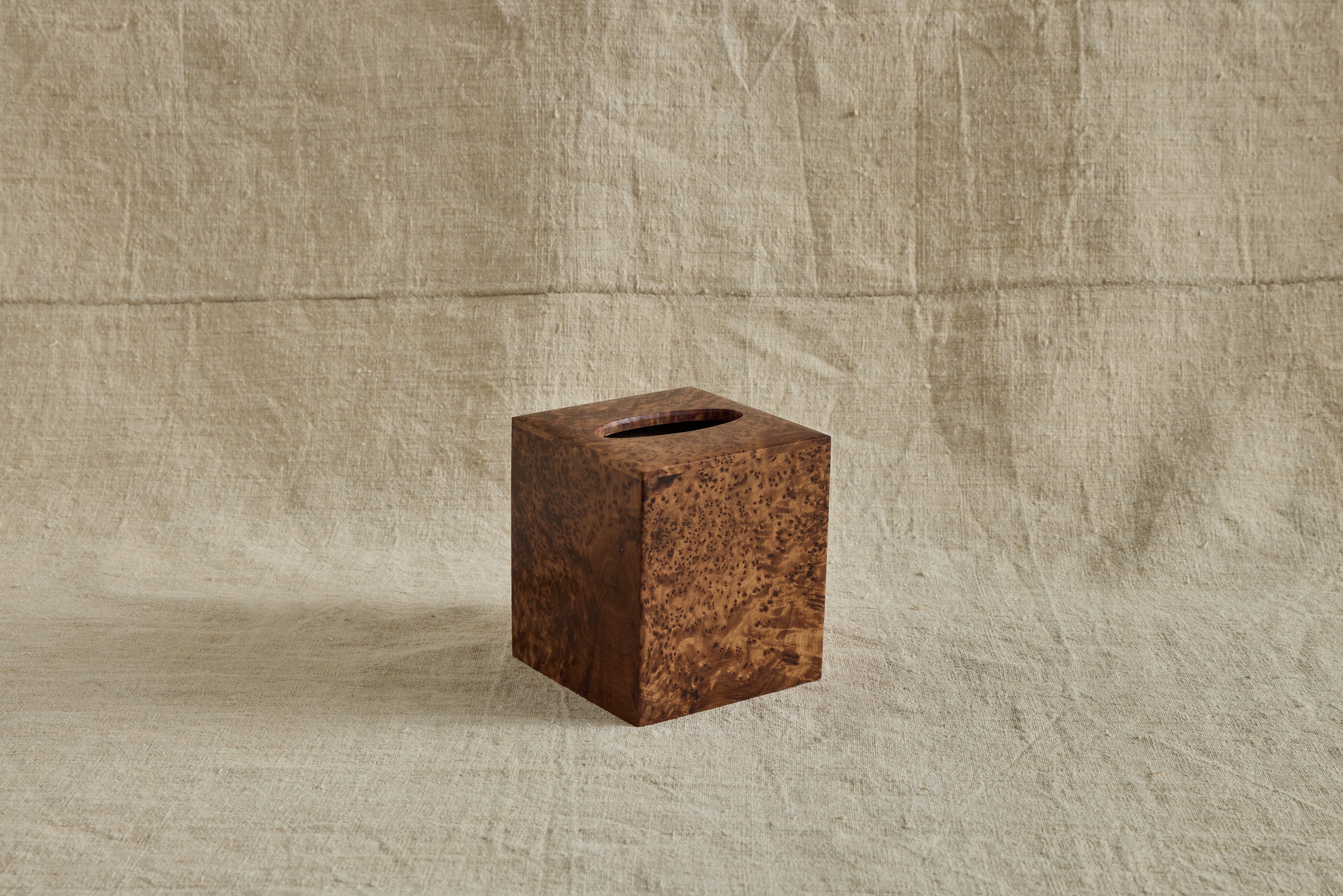 Square Burlwood Tissue Box