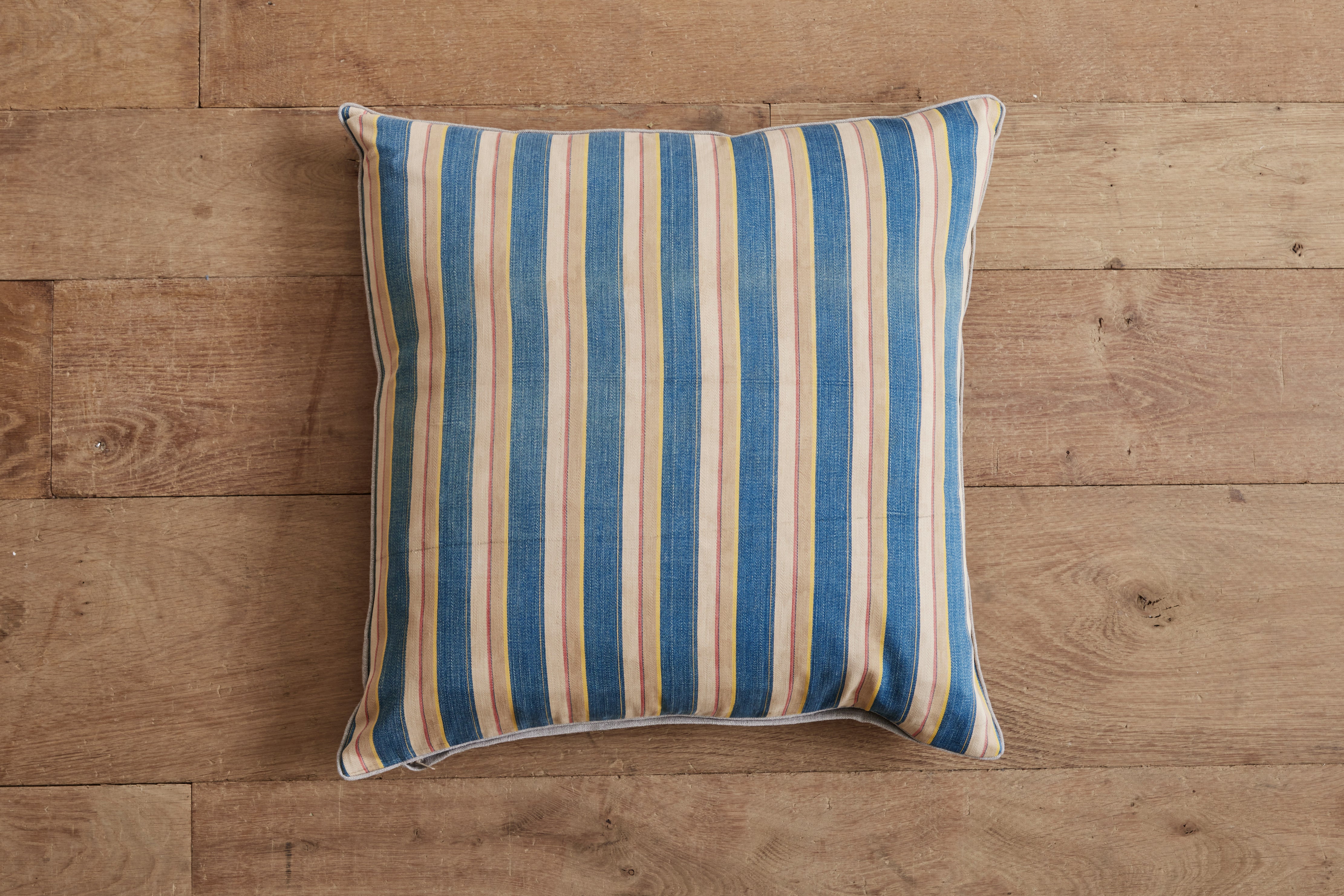 Blue and Yellow Striped Throw Pillow