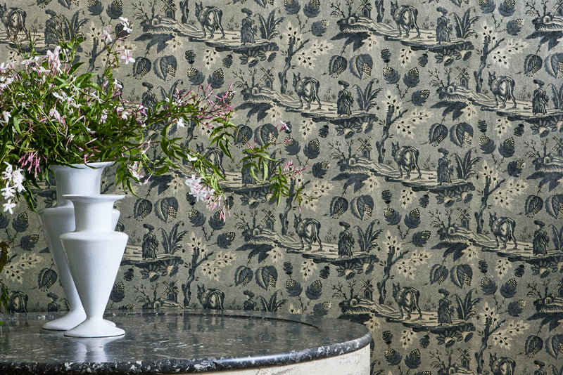 Metallic Neddy Toile Wallpaper (Multiple Colors)
