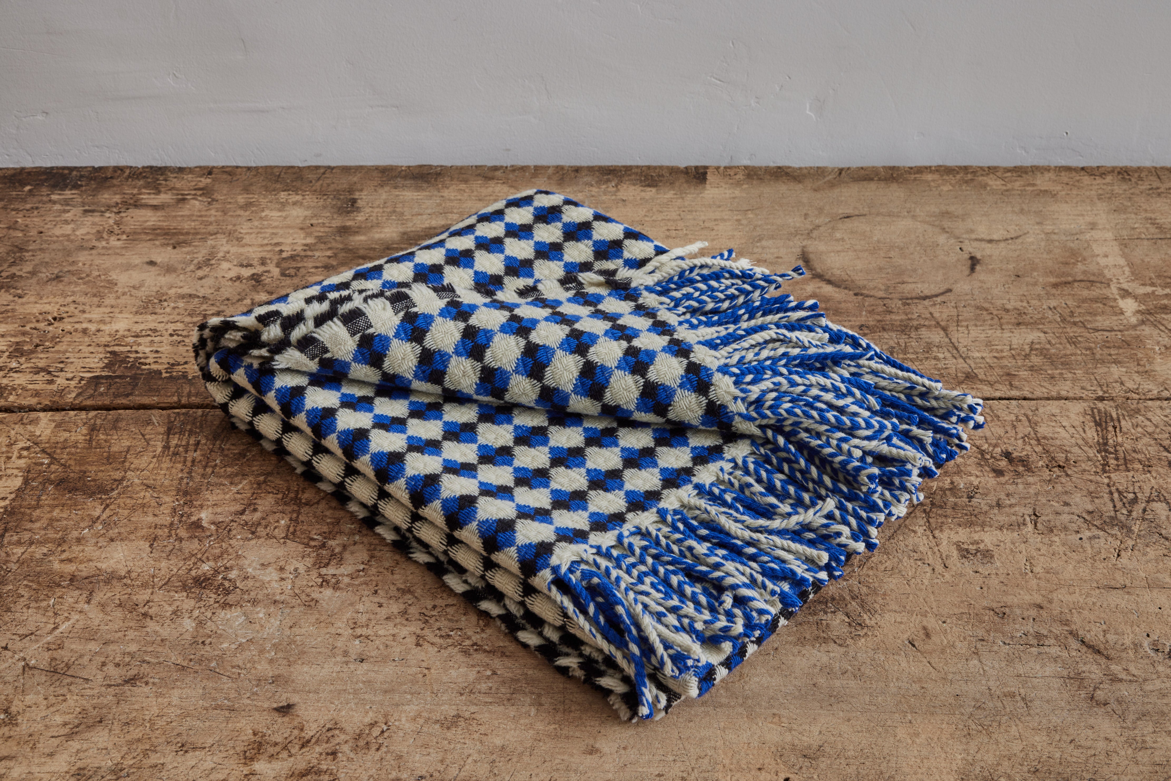 Wool Blue Tile Throw Blanket