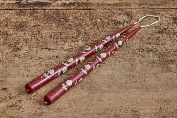 Red Tapers With Flowers