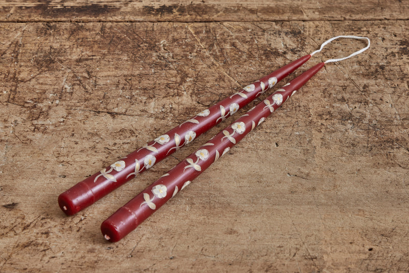 Red Tapers With Flowers