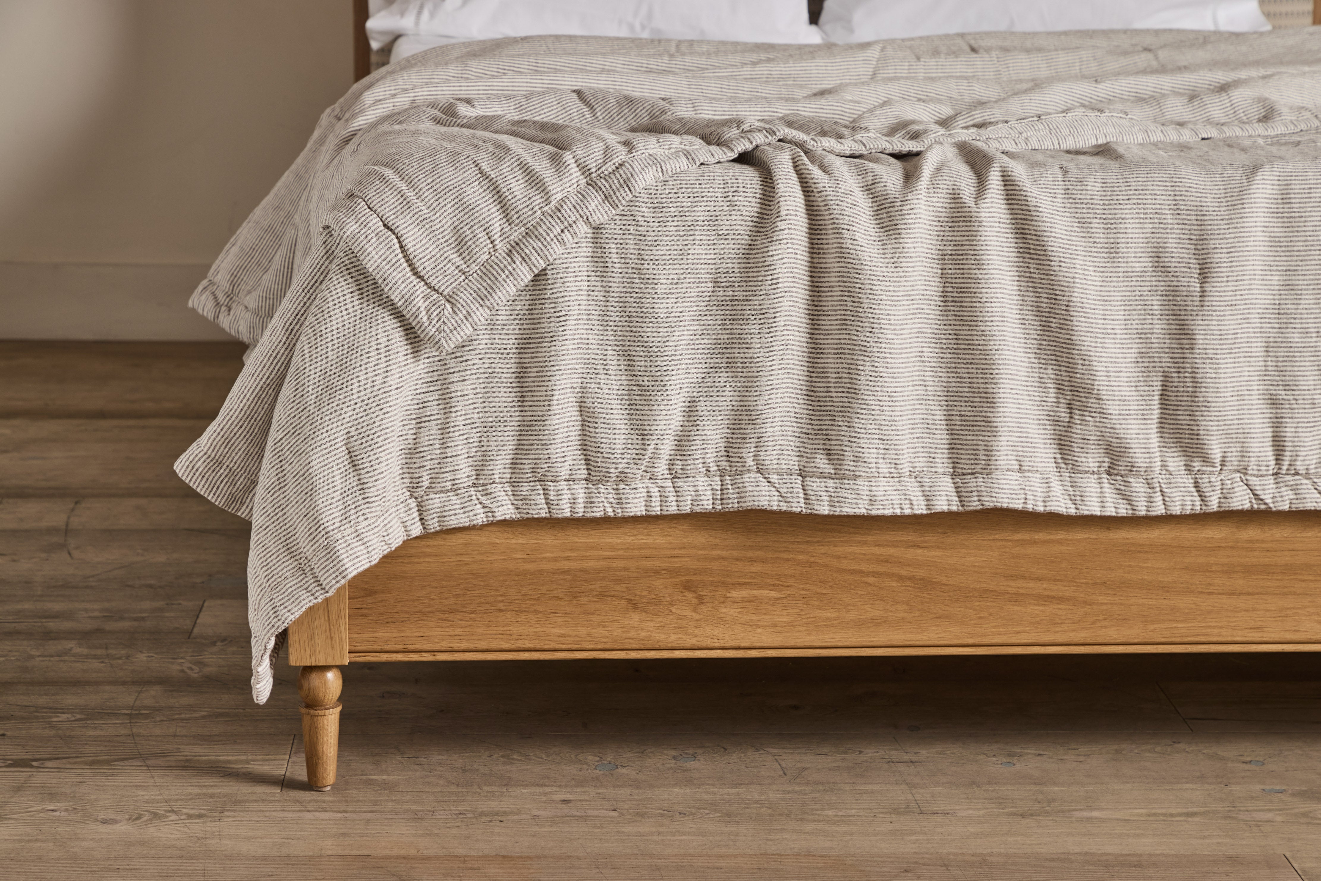 Ticking Stripe Coverlet in Fog (Multiple Sizes)