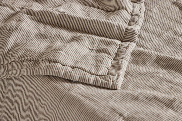Ticking Stripe Coverlet in Fog (Multiple Sizes)