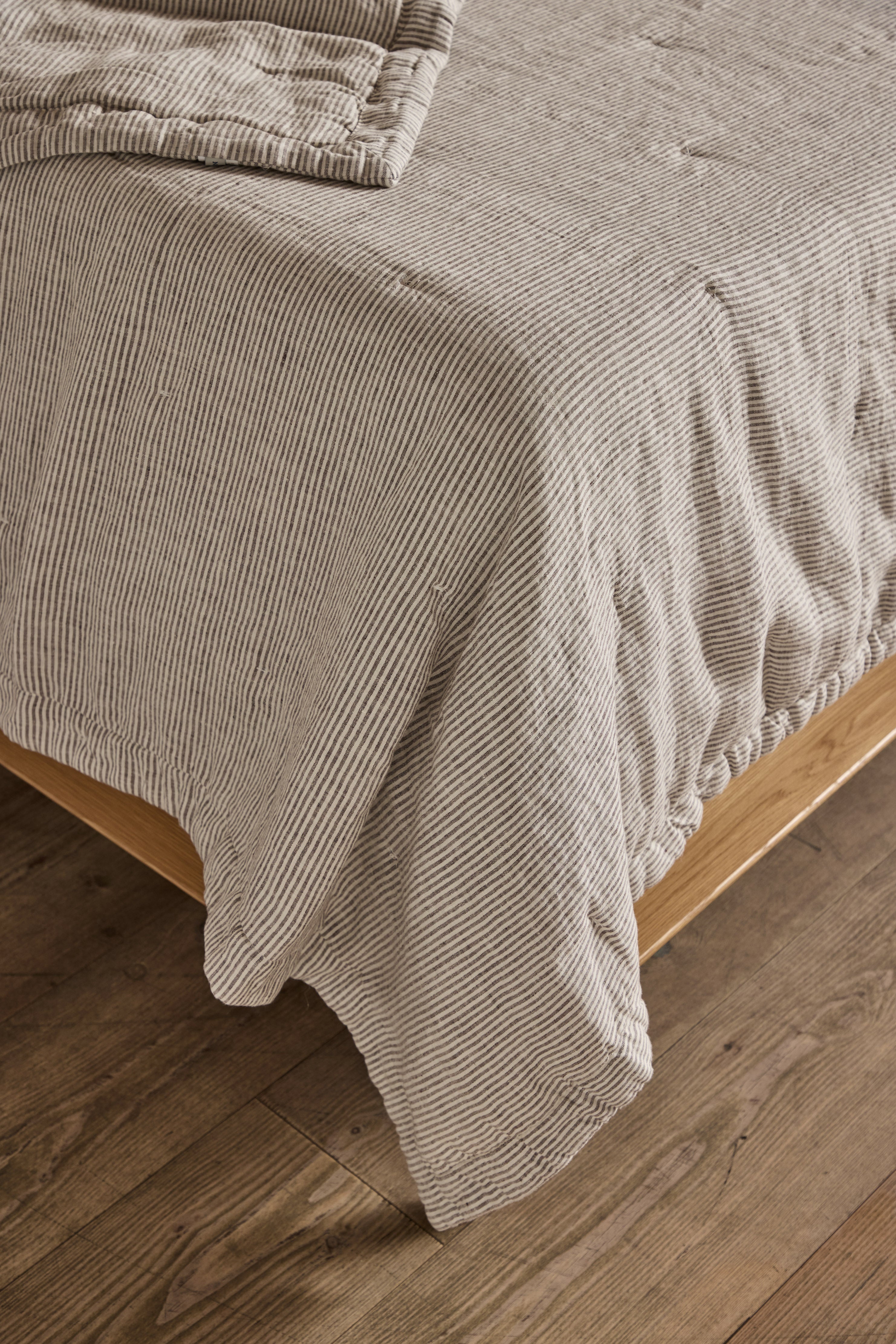 Ticking Stripe Coverlet in Fog (Multiple Sizes)