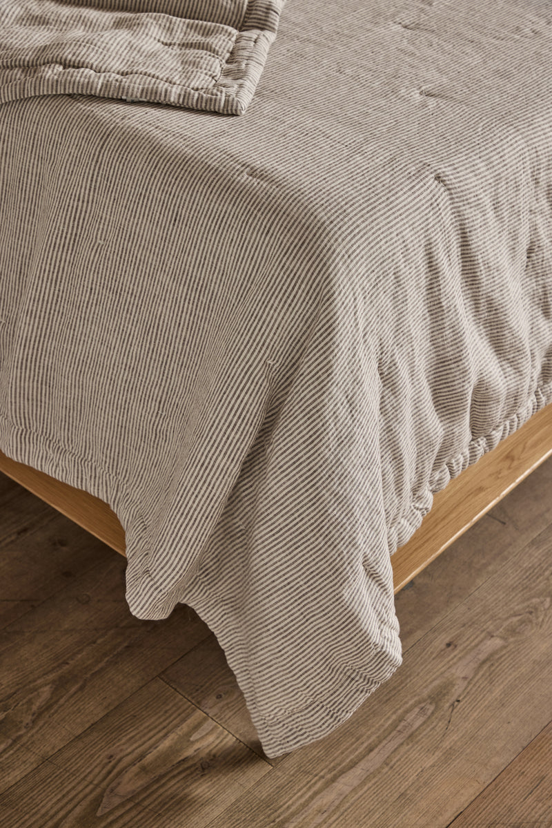 Ticking Stripe Coverlet in Fog (Multiple Sizes)