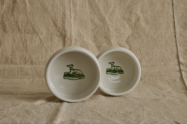 Porcelain Dog Bowl, Green Hound
