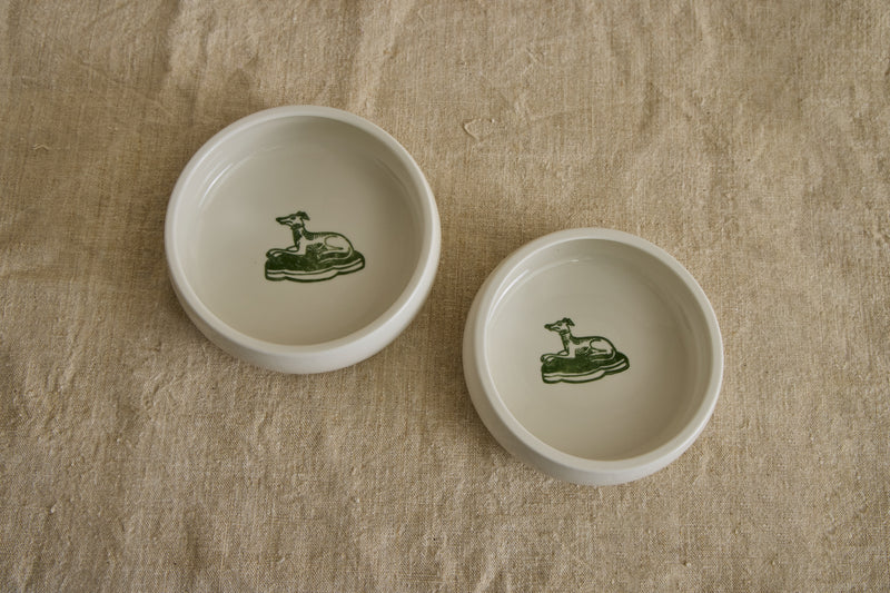 Porcelain Dog Bowl, Green Hound