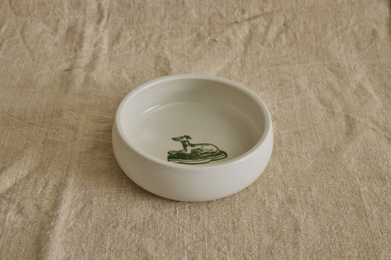 Porcelain Dog Bowl, Green Hound
