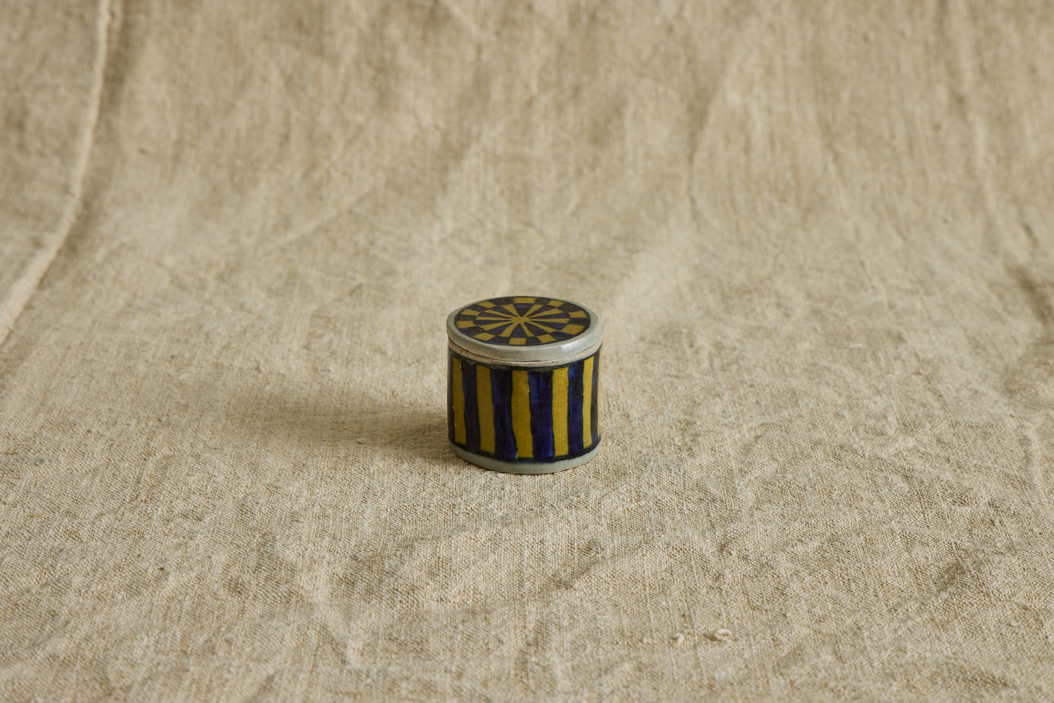 Ceramic Box, Blue & Yellow Stripe
