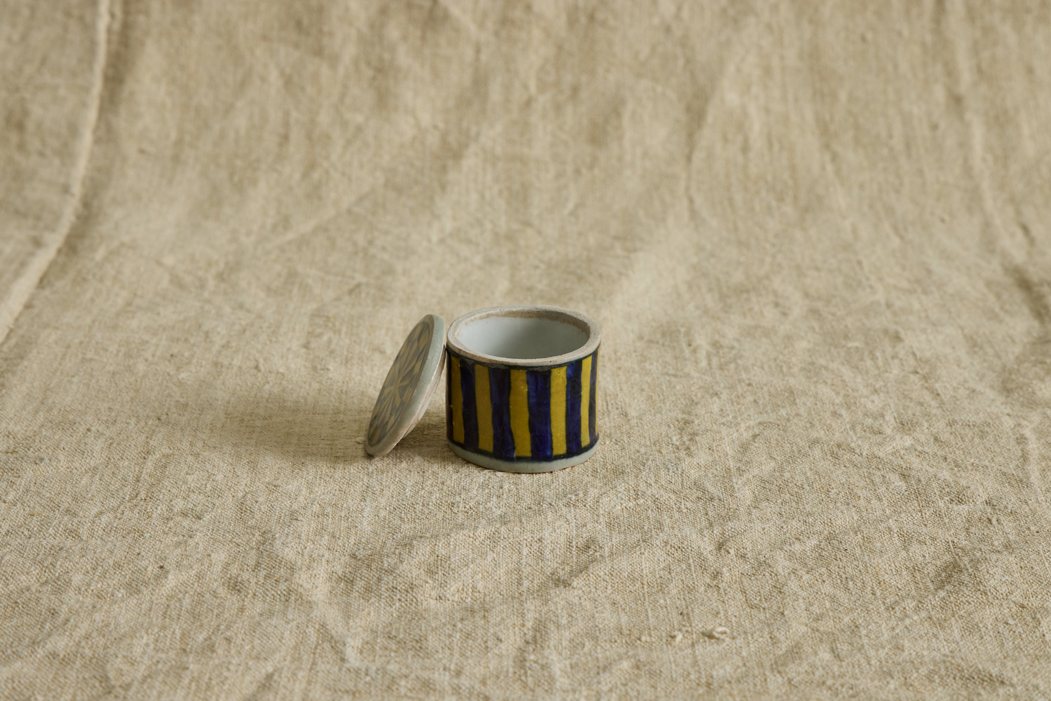 Ceramic Box, Blue & Yellow Stripe