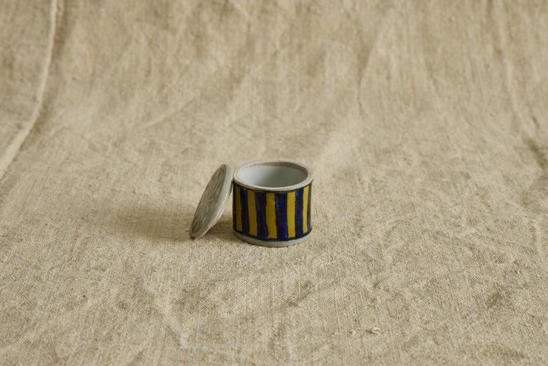 Ceramic Box, Blue & Yellow Stripe
