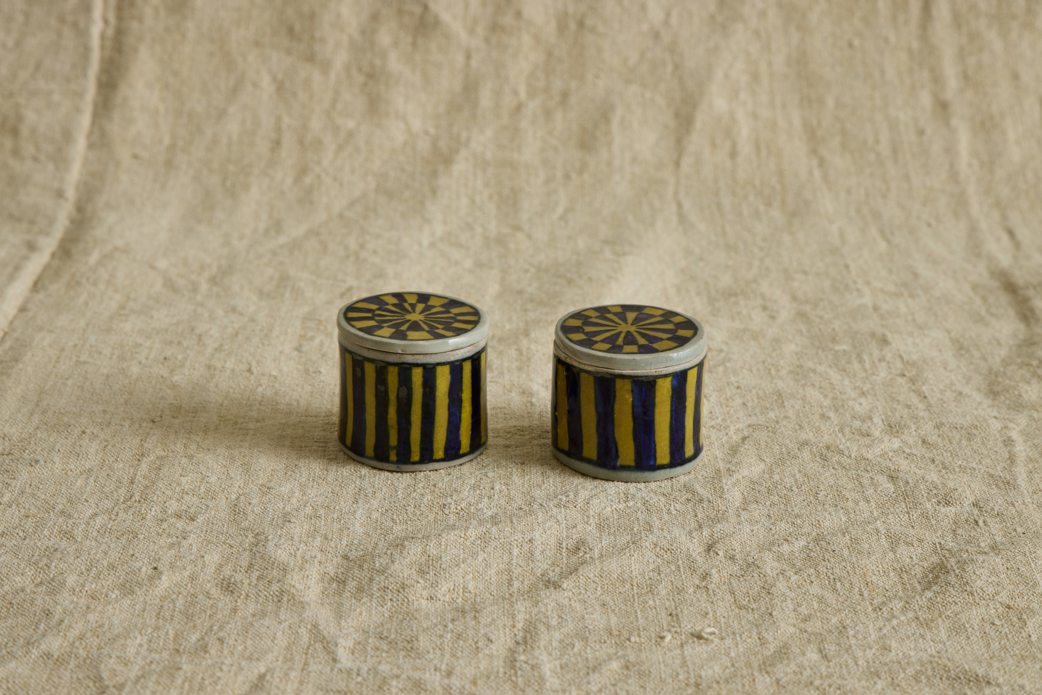 Ceramic Box, Blue & Yellow Stripe – Nickey Kehoe