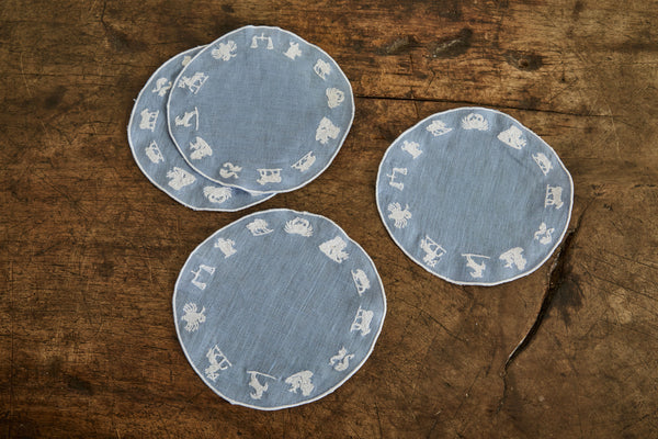 Blue Linen Zodiac Coasters