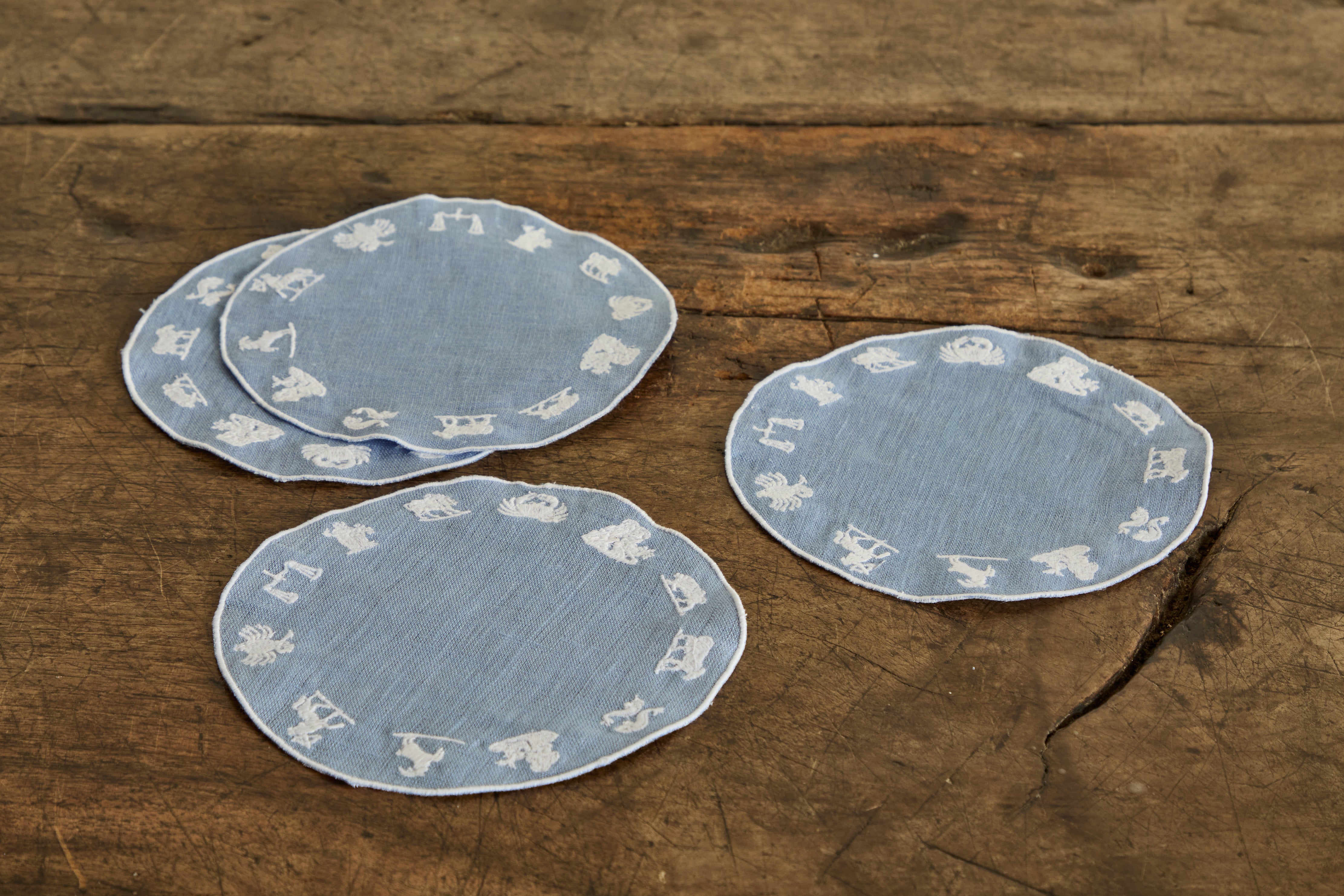 Blue Linen Zodiac Coasters