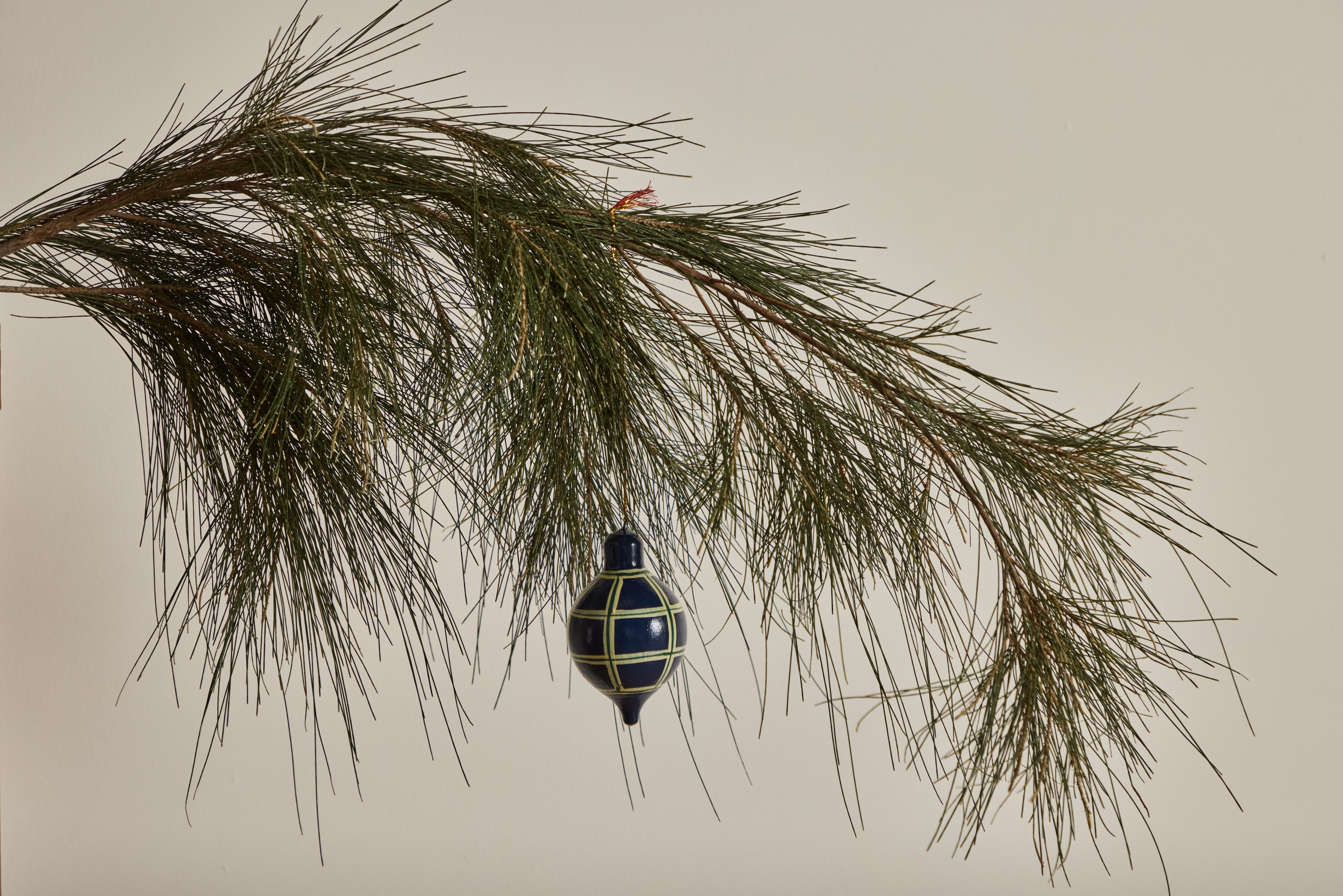 Painted Dropper Ornament, Navy & Cream Grid