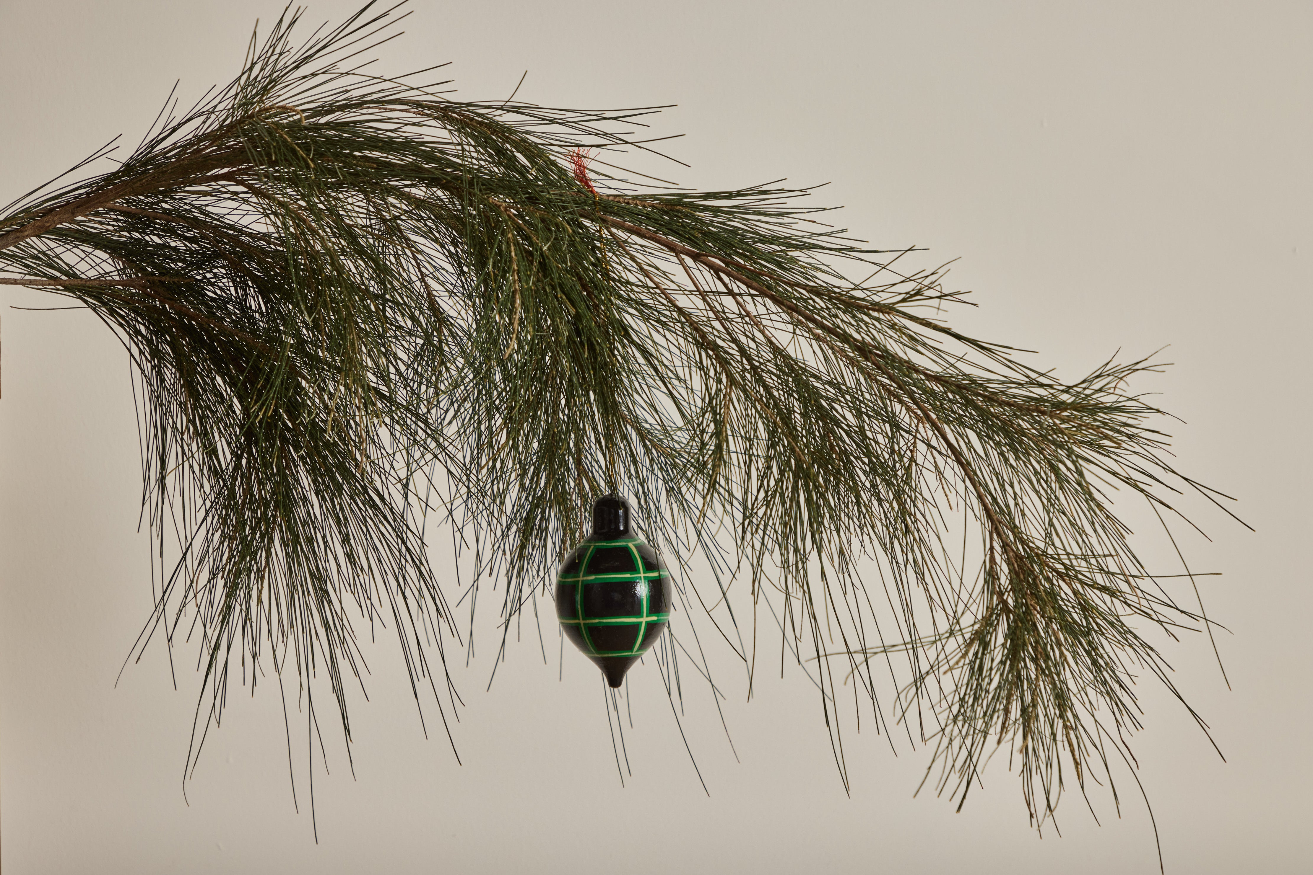 Painted Dropper Ornament, Black & Green Grid