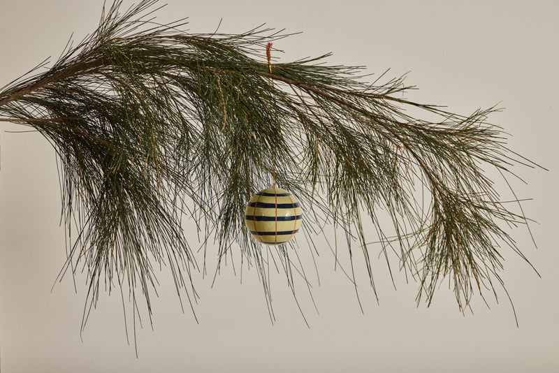 Painted Ball Ornament, Cream & Navy Stripe