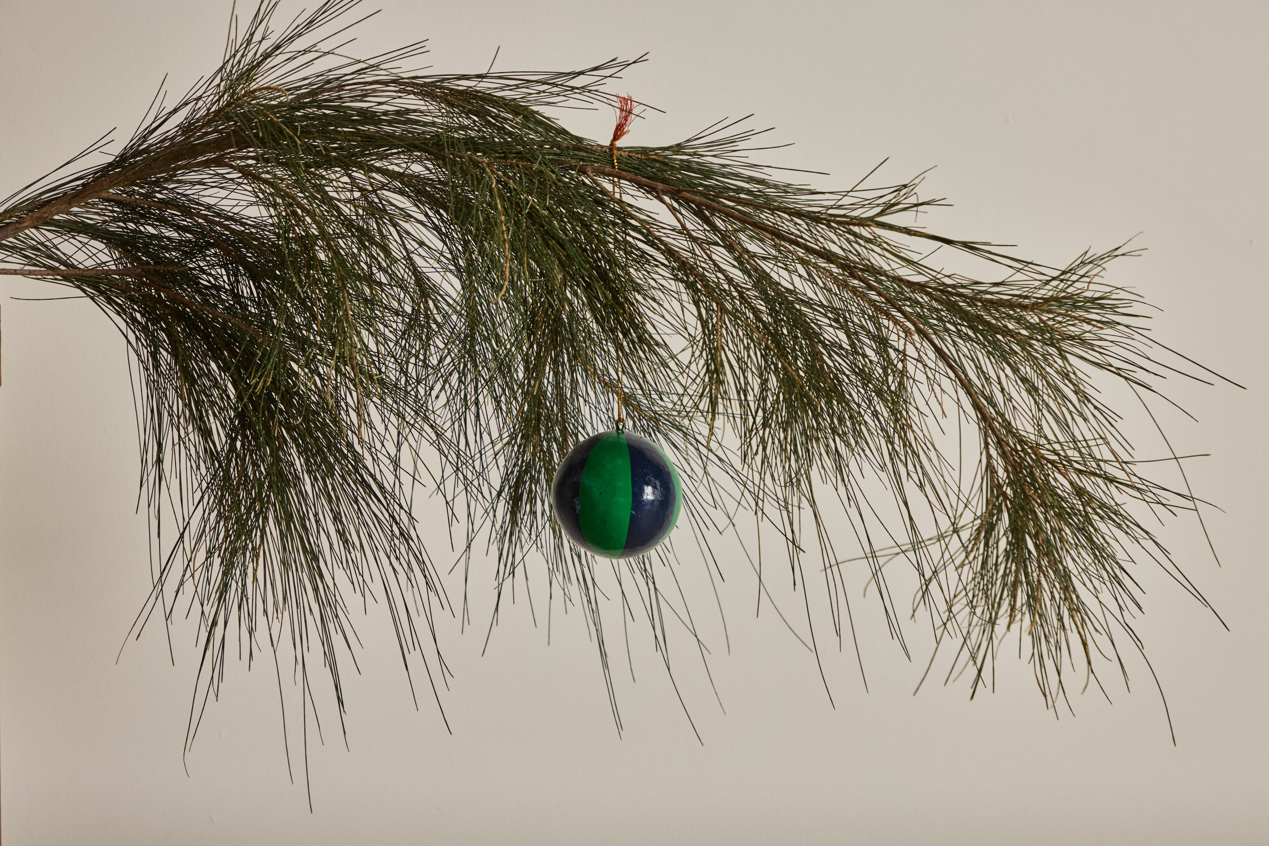 Painted Ball Ornament, Green & Navy Stripe