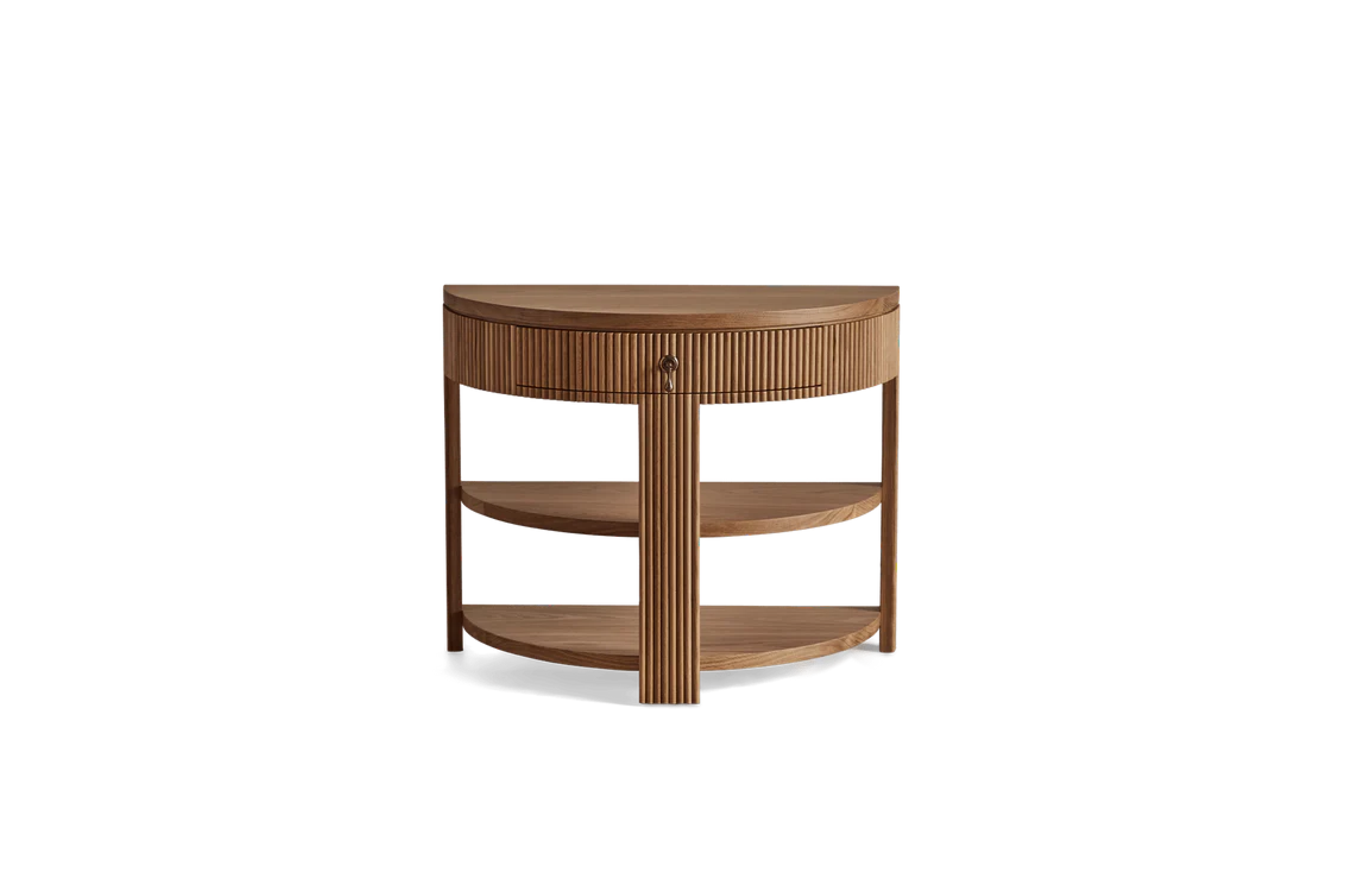 Demilune Side Table, Wood Top