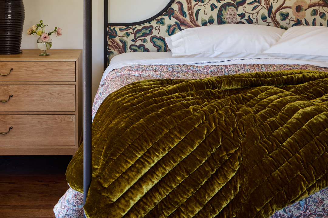 Golden Velvet and Grey Linen Throw