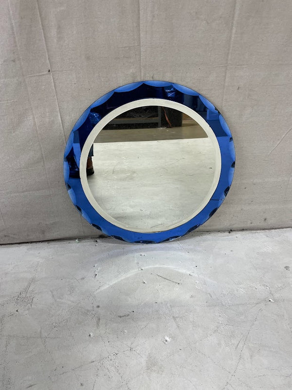 VTG ROUND BLUE GLASS MIRROR
