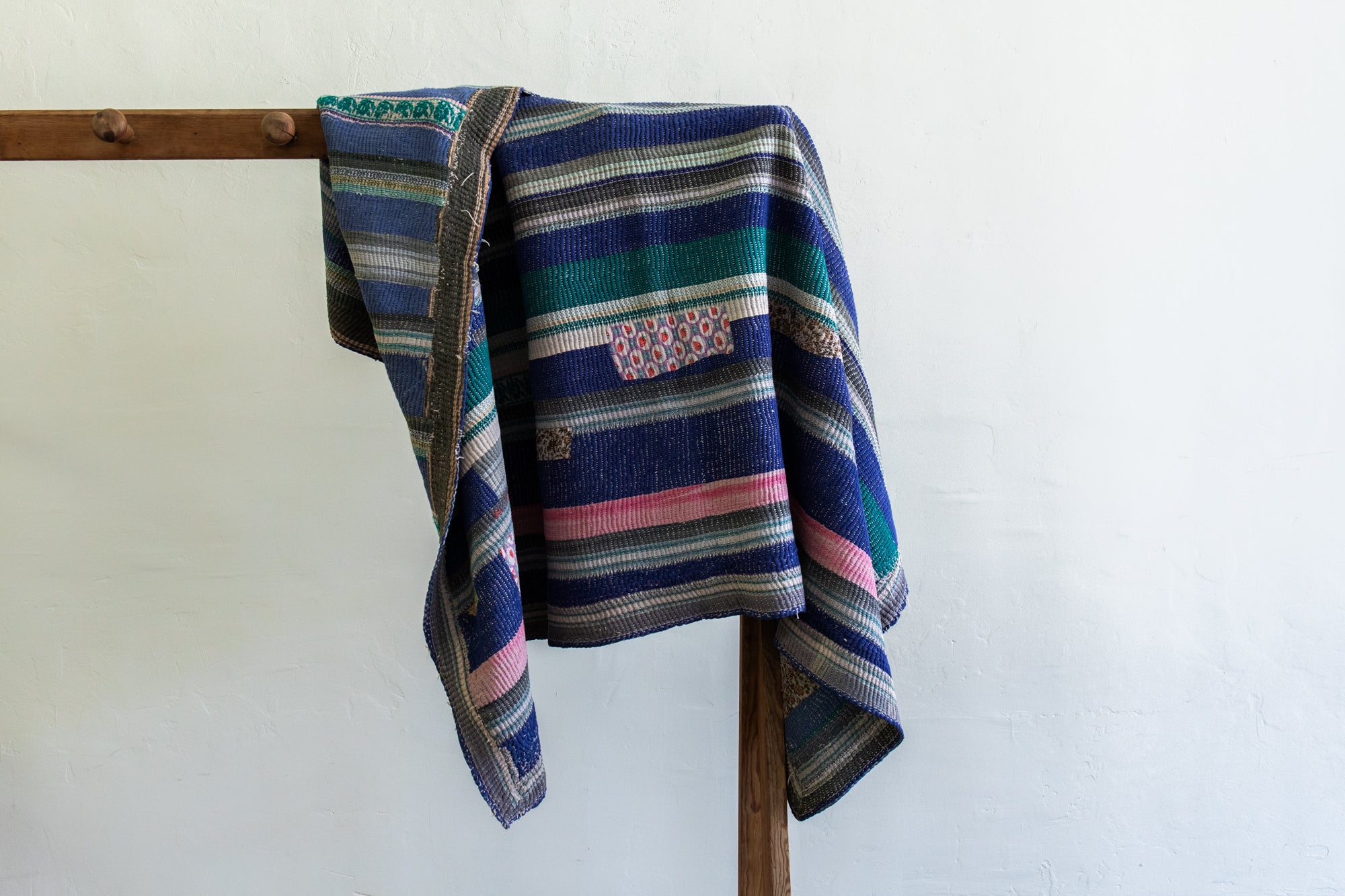 Blue and Pink  Kantha Quilt (Reversible)