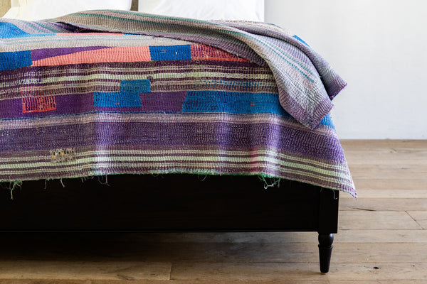 Purple and Blue Kantha Quilt (Reversible)