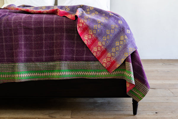 Purple and Green Kantha Quilt (Reversible)